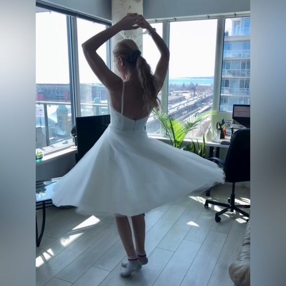 Lace corset flare tulle tea length dress - Picture 2 of 4